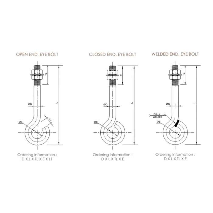 Eye Bolts, Open Hook Bolts, and Close Eye Bolts
