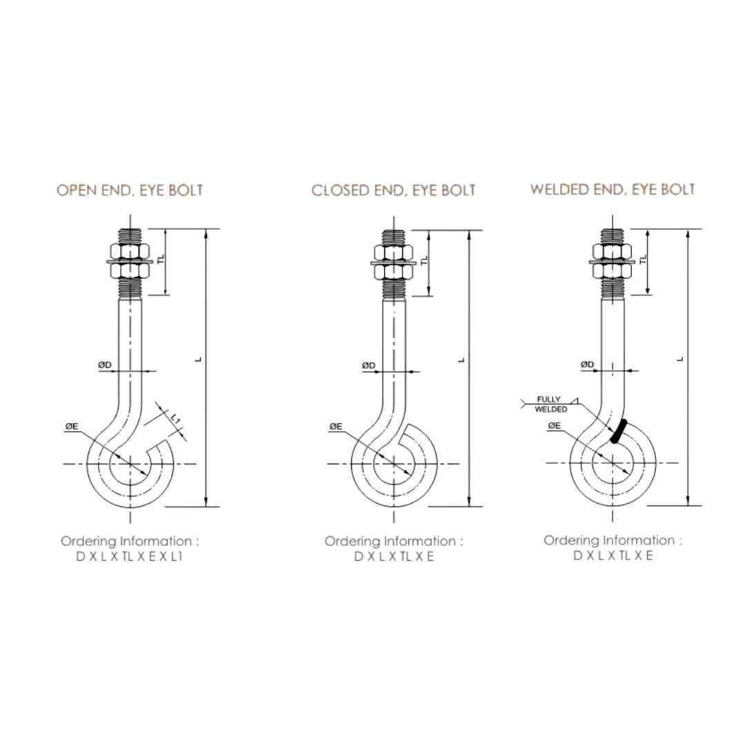 Eye Bolts, Open Hook Bolts, and Close Eye Bolts Eye Bolts, Open Hook Bolts, and Close Eye Bolts